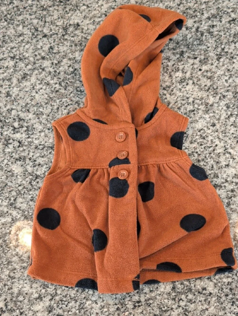 Carter's Black and Rust Orange Polka Dot Hooded Vest